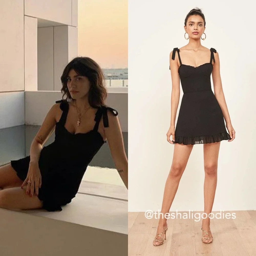 🚫SOLD🚫REFORMATION Christine Dress Black Ruffle Mini - Picture 1 of 10